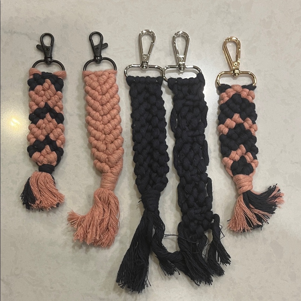 Macrame Handcrafted Pink and Navy Keychain Set